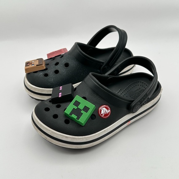 Crocs Minecraft Jibbitz Clogs Kids Size 10 Black Summer‎ Chicken Jockey Ender - Picture 1 of 10